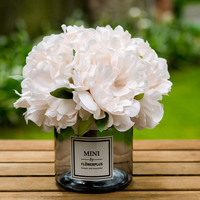 Rangkaian Bunga Peony Champagne Buatan dengan Vas Abu-abu Dekorasi Bunga Palsu untuk Dekorasi Meja Pernikahan di Rumah