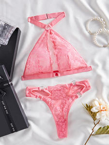 Nuovo Completo Intimo Sexy 2025: Reggiseno a Triangolo Senza Schienale con Pizzo Floreale e Slip Coordinato, Traspirante e Modellante - Product Image 6