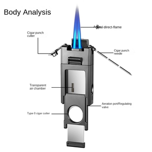 Briquet à double flamme pour cigares, coupe-vent, au butane, avec aiguille et coupe-cigare, outil multifonctionnel pour fumeurs, portable - Product Image 6