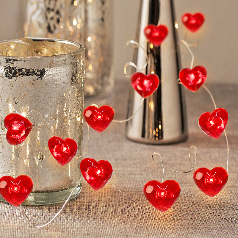 DM23061A Heart shaped Copper wire string lightIP44 3AA battery box