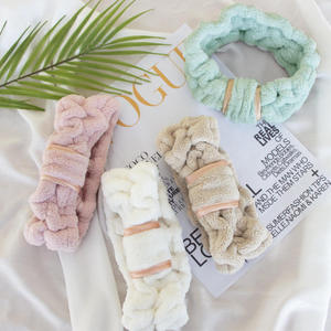 Cute Bowtie Facial Soft Coral Fleece Elastic Hairband Makeup <strong>Bath</strong> Headbands for Women Cosmetic &amp; Facial Spa - Product Image 3