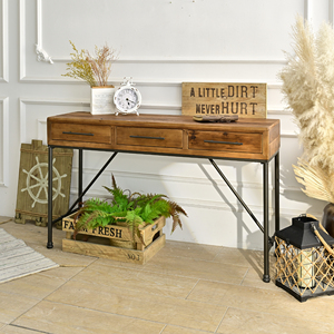 Muebles para el Hogar, Mesa Consola Rústica de Madera Maciza con Patas de Metal y 3 Cajones, Duradera para Sala de Estar, Entrada, Pasillo, Hotel, Apartamento - Product Image 3