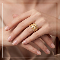Neuer Trendiger Silber-Gold-Farbiger Ring Schmuck Kubisches Zirkonia Hochzeit Braut Personalisierter Feder-Textur Zirkonium Eingelegter Breiter Ring