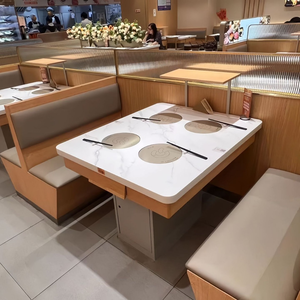 Ensemble de <span class=keywords><strong>table</strong></span> à manger commerciale de luxe en ardoise/marbre avec cuisinière à <span class=keywords><strong>induction</strong></span> intégrée et barbecue, design moderne, cadre en acier, utilisation en centre commercial - Product Image 2