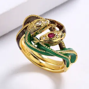 Ancient Egyptian style rock and roll hip hop ring double snake totem enamel ring fashion party boutique jewelry