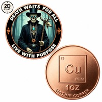 Pièce de monnaie en cuivre pur 999 de 1 once, personnalisée en gros, motif squelette 'La mort attend tout le monde, vive avec un but', pièce commémorative de collection