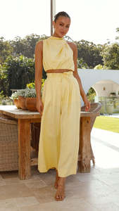 Set Estivo Casual Personalizzato con Top Corto Senza Maniche e <span class=keywords><strong>Pantaloni</strong></span> a Gamba Larga Abbinati, 2 Pezzi 100% <span class=keywords><strong>Lino</strong></span> per Donna - Product Image 5