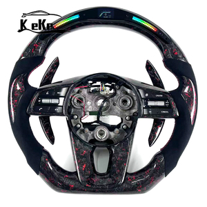 Volant de course à fond plat en carbone forgé rouge LED avec palettes de changement de vitesse pour <span class=keywords><strong>KIA</strong></span> Forte K5 KX5 <span class=keywords><strong>GT</strong></span> <span class=keywords><strong>GT</strong></span> <span class=keywords><strong>Line</strong></span> 2021 2025 - Product Image 1