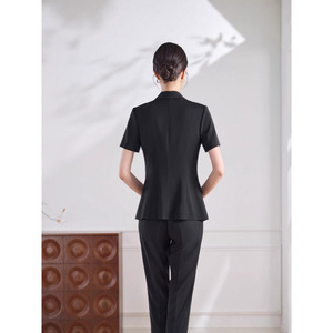 Women's Short Sleeve <b>Blazer</b> And Trousers <b>Set</b> Formal Workwear Anti-Wrinkle Worsted Commute Suit - Product Image 4