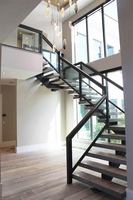 CBMMART Moderne Treppe aus Kohlenstoffs tahl Glas geländer Gerade LED-Licht Glass tufen Treppe