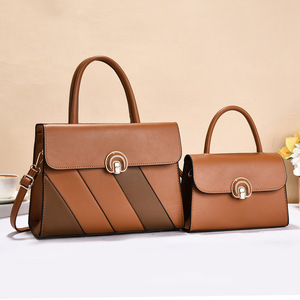 Ru Shi Two Piece Mother Daughter <b>Bag</b> Set Tan Color Block Striped Handbag Everyday Casual <b>Shoulder</b> Crossbody Winter 2025 Big Size - Product Image 1