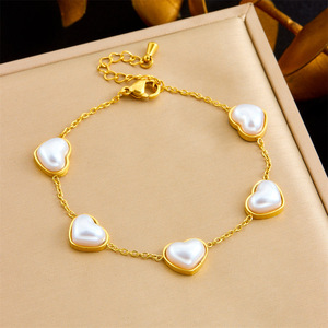 Heart Pearl Gold Plated Stainless Steel Jewelry <b>Set</b> For Women Everyday Wear Bezel Setting O Chain Necklace <b>Bracelet</b> Earrings - Product Image 2