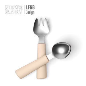 Commercio all'ingrosso Set forchetta cucchiaio in Silicone per bambini BPA Free Baby Led svezzamento alimentazione in acciaio inox solido cucchiaio per bambini - Product Image 1