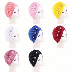 Hiyab Musulmán con Perlas 3D, Accesorios de Flores, Gorro Liso con Volantes Hechos a Mano, Turbante con Flores para Mujer, para Viajes, Fiestas, Pesca - Product Image 3