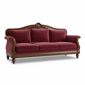 Canapé <span class=keywords><strong>2</strong></span> <span class=keywords><strong>places</strong></span> OE-FASHION en bois massif de noyer antique, velours bordeaux, capitonné avec boutons - Product Image 6