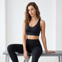 Soutien-gorge de sport pour femme, col en V, pour yoga, entraînement, fitness, avec bande large, idéal pour la gym et l'exercice