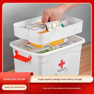 Large Capacity Double-layer Plastic Medical Kit with Folding Design for <strong>Household</strong> First <strong>Aid</strong> and Multi-Purpose Medicine Storage - Product Image 3