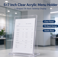 Support de table en acrylique transparent en forme de T, double face, 8,5 x 11 pouces, pour menu de restaurant