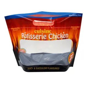 Customized Plastic Stand up Handle Zipper Packaging Bag Hot Grill Roasted Frozen Food Roast Chicken