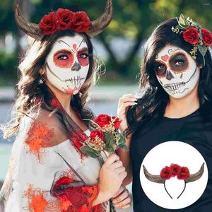 Diadema de Cuerno de Toro con Flores Negras de Estilo Gótico para Halloween, Adorno para el Cabello para Mujeres y Niñas - Product Image 4