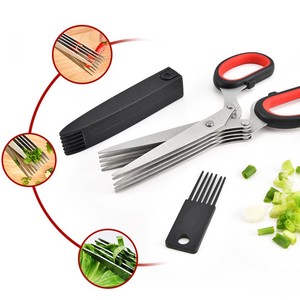 Multipurpose Shear <span class=keywords><strong>Sharp</strong></span> Kitchen Scissor 5 Lâmina Cortador De Aço Inoxidável Tesoura Erva com Tampa De Segurança e Pente De Limpeza - Product Image 4
