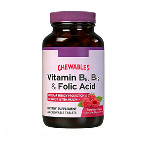 Tabletas Masticables de Vitamina B6, <span class=keywords><strong>B12</strong></span> y Folato, Apoyan la Energía Celular y la Salud del Sistema Nervioso, con Ingredientes Naturales de Frambuesa, 60 Tabletas - Product Image 1