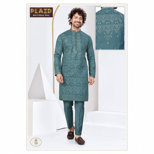 Kurta en soie douce brodée pour hommes avec un design artistique pour les mariages et les occasions formelles - Product Image 1