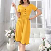 Robe midi décontractée d'été pour femme, couleur unie, respirante, en cachemire et modal, col rond, épaules dénudées, ODM