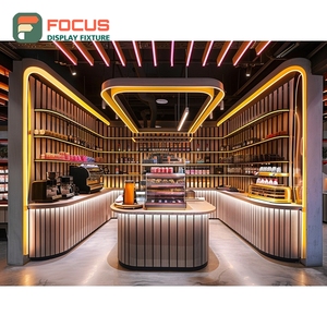 Exhibidor de Café Integrado, Estante para Productos de Venta al por Menor, Acabado en Nogal, Exhibidor para Tiendas - Product Image 1