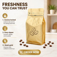 Sachet personnalisé à huit soudures latérales avec valve de dégazage, pochette refermable à fermeture éclair pour grains de café, aliments pour animaux, thé, noix grillées, emballage en feuille d'aluminium