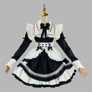Maid Cosplay Costume Black Lace Lolita Style Adult Women Stage Performance Wear With Detachable Sleeves - Product Image 2