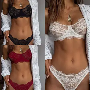 Grosir Pabrik Lingerie seksi dengan renda Trim ukuran Plus dua buah Set Bra untuk wanita