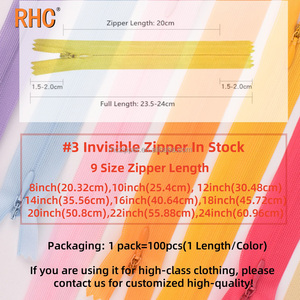 Rhc Bán Buôn Giao Hàng Nhanh 3 # Vô Hình Close-End Nylon Dây Kéo Bkk Cho Dresses 50Cm 60Cm 70Cm Ren Vô Hình Dây Kéo - Product Image 2