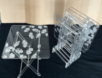 Ensemble de table basse moderne pliable en acrylique 4 pièces avec impression soyeuse sur le dessus pour appartement et mobilier de salle à manger/salon