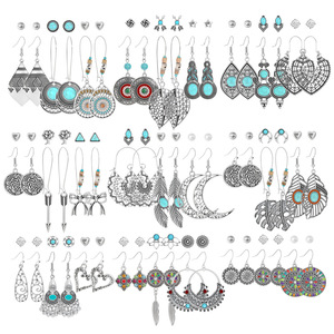 Ensemble de boucles d'oreilles ethniques bohèmes en argent, bijoux géométriques perlés pour femmes, accessoire toutes saisons - Product Image 1