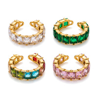 Bague ouverte carrée de luxe léger en acier inoxydable plaqué or 18 carats incrustée de zircons colorés, bijoux de mode pour femmes, inaltérable