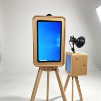 Photo Booth Kayu Lipat Dua Sisi dengan Kaki Lipat, Kompatibel dengan iPad/SLR/Kamera, WiFi, Cetak Mandiri untuk Pernikahan dan Pesta
