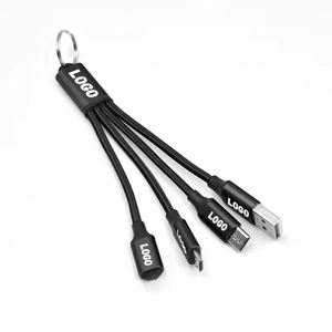 Factory Custom 13Cm Weave 2A Short Portable 3 in 1 Charging Type <b>C</b> to <b>Usb</b> 2.0 With <b>Keychain</b> Cable - Product Image 6