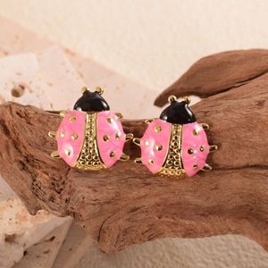 Boucles d'oreilles clous élégantes en acier inoxydable plaqué or pour femme, motif <span class=keywords><strong>coccinelle</strong></span>, avec cercle enroulé, accessoire cadeau - Product Image 5