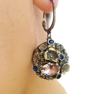 Boucles d'oreilles pendantes en argent <span class=keywords><strong>sterling</strong></span> 925 faites à la main, quartz rose, lapis-lazuli, bijoux artisanaux turcs modernes, design unique - Product Image 1