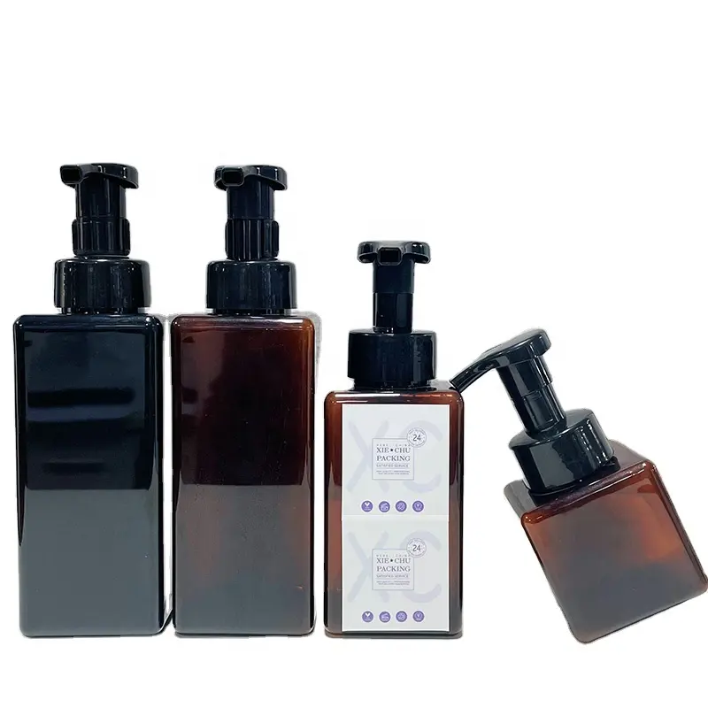 150Ml 250Ml 450Ml Plastic Amber Black Zeepdispenser Vierkante Lash Shampoo Flessen Met Bloem Schuim Pomp