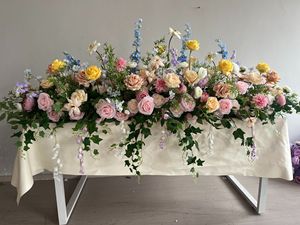 EG-M95 定制人造花婚礼花拱门套装黄色粉色玫瑰中心装饰花束，适合活动派对装饰 - Product Image 6