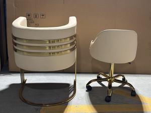 Silla de Salón Portátil Moderna de Cuero PU y Silla de Manicura con Marco Dorado, Diseño Giratorio Ajustable para Uso Comercial - Product Image 6