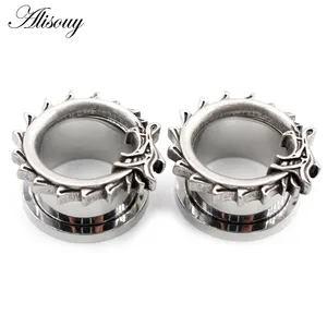 Wholesale 8-25mm Punk Stainless Steel Dragon Pulley Unscrew Ear Tunnels Plugs Expander Stretcher Gauges Body Piercing Jewelry