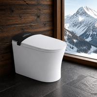 WC intelligent en céramique allongé avec siège chauffant, évacuation en P, télécommande et fonction de lavage féminin
