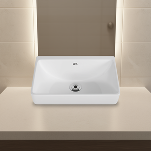 Évier de salle de bain rectangulaire en céramique blanche à encastrer 20,25x15 pouces, design minimaliste - Product Image 2