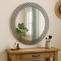 Miroir mural rond moderne Cadre tissé Miroir de salle de bain décoratif pour la décoration de la maison