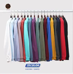 TITICustom logo mens high quality crew neck blank long sleeve thick t shirts 100 cotton men plain oversized t shirt