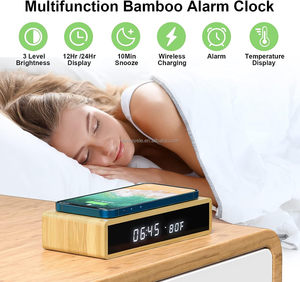 Wooden Digital Alarm <strong>Clock</strong> Wireless Charging <strong>Bedside</strong> with Three Alarms, Temperature Display, 3 Brightness Levels, - Product Image 2