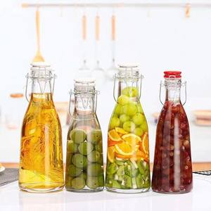 Bouteille en verre de haute qualité, grande et vide, de 500 ml et 1000 ml, pour boissons, enzymes, bière, fruits, vin, <span class=keywords><strong>eau</strong></span>, jus, avec <span class=keywords><strong>bouchon</strong></span> hermétique à clapet. - Product Image 1